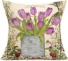 Oreiller en lin vintage carré de tulipes libellule décorative de la ferme décorative couvercle de taies d'oreiller 50x50