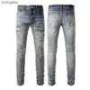 Craft Leather Mens qualità da uomo Demin 2024 jeans viola jeans pesante moda lavata perforata vuwe amiirii high inw6