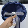 Hochzeitsblumen Janevini 24cm Marine Royal Blue Blumenstrauß mit Kristallschmuck Luxus Perlen Diamant Satin Rose Braut Fleur Mariage