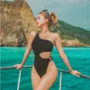 2021 new solid color one-piece swimsuit feminine Japanese and Korean one-shoulder open back high waist ladies swimsuit
