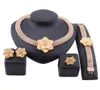 African Gold Color Flower sieradensets voor vrouwen bruids bruidsgeschenken feest ketting oorbellen ringset s Arabia Jewellery9737018