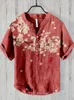 Camicie casual maschili plum blossom sunrise camicia d'arte giapponese maschile a maniche corte collare henley tops
