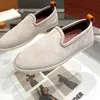 LP Style italien Real Leather Mands Men's Suede Single Shoe Single Plat Toe Slip-On Casual Luxury