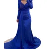 Aso Royal Árabe 2024 Ebi Azul Sereia Os Vestidos da Noiva Cetim Misquinho Prom Partimento Formal Festa Festa de Celebridade Mãe do Groom Vestido ZJ044