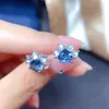 Stud Küpe Kalp tarzı Mavi Topaz Kadın Mücevherleri Moonstone ile Gerçek 925 Gümüş Özel Tasarım Partisi Hediye Doğum Taşı