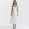 Mingmingxi White Womens Summer Dress Leinen-Rohmisch