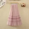 Spódnice swobodne letnie plisowane wysokiej talii 2024 Koreańskie odzież modowa Faldas largas duży drukowany tiul dla kobiet