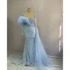 Arábico Nov ASO Light Ebi Sky Blue Mermaid The Bride Dressos Lacated Lace Night Party Formal Festa Aniversário