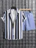 Summer Men Mulher Camisa Conjuntos de Camisa 3D Retro Retro Stripes Camisa casual de manga curta Shorts de praia Hawaiian Suits Clothing 240428