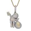 Подвесной ожерелья хип -хоп подвеска схватывают в доллары доллары, маленькие мальчики, сумка для денег, с красочным ожерельем из циркона JEF6
