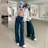 Jeans féminins Zomry Loose Retro Stitching and Ankle Harajuku Wide-Leg Denim All-Match Low Taist Pantalones de Mujer