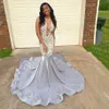 Ivy Silver Diamond Sirène du soir Cérémony Robes de fête pour la fille noire 2024 Crystal Scree Sheer Prom Birthday Gala