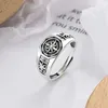 Band Rings 2024 New Retro Poseidon Compass RSilver Plated Hexagonal OpenAdjustable RMen and Womens Hip Hop Trend Jewelry Gifts J240429