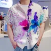 Herren lässige Hemden Schmetterling Grafikhemd 3D -Print Hawaiian Novelty Beach Flower Kurzärärmische Ärmel Tops Mode coole Männer für