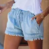 Kvinnors shorts kvinnor mode enkel casual tassel kvinnlig denim bandage jeans ficka byxor siden pyjamas för kvinnor daglig uppsättning