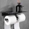 Sätt matt svart dubbel toalettrulle pappershållare badrumstillbehör wc handdukhållare rack hyllan aluminiummaterial
