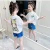 Футболки кошачья рыба с печеночной футболкой летняя детская одежда свободная половина рукава корейская летняя хлопковая хлопковые девушки с короткими рукавами 2404