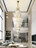 Nordisk villa Crystal Pendant Light Hotel Lobby Large Chandelier Loft Light Luxury Hollow Revolving Long Chandelier