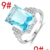 Wedding Rings Fashion Female Big Water Blue Stone Ring Cute Sier Color Crystal Zircon Promise Engagement For Women Drop Delivery Jewe Dh2Hw