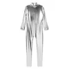 Scene Wear Womens Metallic Jumpsuit Ballet Gymnastics Leotard High Neck Unitard Slim-Fit Full Romper långärmad bodysuit Catsuit Dancewear