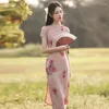 Roupas étnicas mulheres rosa cheongsam roupas femininas roupas chinesas vintage floral longa s para 2xl