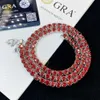 Garnet Red Tennis Chain Bling Hiphop Jewelry Iested VVS Coissanite Diamond Necklace