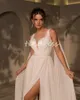 Oszałamiające bohemijskie suknie ślubne 2024 ze skrzydłami anioła Sexy High Slit Szyfonowe miejsce docelowe plażowe sukienki ślubne elf bajki boho bride sukienka romantyczna szata Mariage