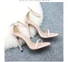 Women Sexy Sandals 11CM Stiletto Heels Party Sandale Fashion Open Toe Ankle Strap Leather Dress Shoes High-heeled Pumps Black White Red Apricot Size 35-43