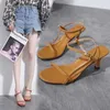 Stylish Summer Sandal Womens Simple Solid Color Round Head One Line Buckle Strap Thin Heel High Fashion Sandals 240228