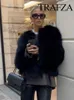 Kvinnors jackor trafza 2024 kvinnor mode vinterrockar faux päls effekt svart lös beskuren kappa kvinna vintage streetwear kvinnlig varm