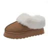 Boots Shoes For Women 2024 Slip On Women's Winter Round Toe Solid Flock Plush Warm Mid Heel Water Proof Concise Snow