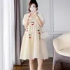 Maternity Dresses Pregnant womens summer clothing pregnant sweet square collar bubble sleeves loose belly dress woman vest Q240427