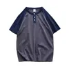 Men's T-Shirts Summer New Retro Raglan Short-slved Collar T-shirt Mens Fashion Simple 100% Cotton Washed Casual Sport Tops H240429