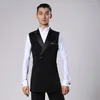 Stage Wear Ballroom Latin Dance Shirts Men Black Long Veat Coat Male Waltz Flamengo Cha Clothes Competition Performance DNV11344