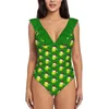 Women's Swimwear Christmas Tennis Ball One Piece Swimsuit Black Mesh Sexy Classic Backless Bodysuit Racket