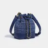 Shoulder Bags Women Fashon Bucket Bag Pu Patchwork Tweed String Handbags Large Capacity Female Casual Messenger All-Match Packs