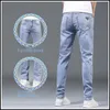 Мужские джинсы Mens Luxury Fashion Blue Soft Denim Spring и осень -эластичная повседневная одежда корейская Q240427