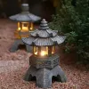 Decorations Garden Solar LED Pagoda Lantern Statue Light Outdoor Japanese Resin Landscap Decorative Lamp Ornament for Balcony Garden