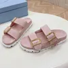 Suede strap slides Ecru 1XX692 designer slides sandals womens slide sandal Upper with metal buckle triangle slides casual style slides Flat Sandals Luxury Slide