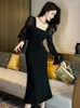 Casual Dresses Elegant Maxi For Women 2024 Vintage Black Sheer Long Sleeve Bandage Backless Fishtail Robe Femme Party Vestidos Spring