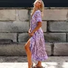 Boho Inspired Lilac Floral Maxi Dress V-Neck Rayon Purple Boho Dress Casual Spring Summer Jurk voor vrouwen Chic Lange Jurk 240416