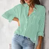 Blouses voor dames met lange mouwen blouse trendy verticaal gestreept shirt met borstzak casual revers losse fit top voor streetwear