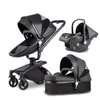 Poussettes # poussette de luxe pour bébé 3-en-1 chariot en cuir PU haut paysage pliage Q240429