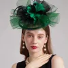 Cappelli a bordo larghi cappelli a secchio FS Luxury Green Kentucky Derby Cappelli per donne Cappelli da sole dell'organo estivo per matrimoni Bride Tea Party Cap Fedoras della chiesa 2024 Y240426