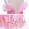 Aurora Pink Princess Dress Girl Sleeping Beauty Cosplay Costume Summer Floral Rose Print Sling Sling Frocks 2-10 yrs Kids Body 240417