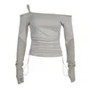 Bandage de crop top solide bandage asymétrique T-shirt Femmes Full Skeeve Korean Harajuku Tee décontracté élégant automne 90s 240424