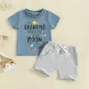 Kledingsets Baby Boy Summer Outfits Peuter grappige brief korte mouw T-shirt tops elastische shorts 2-delige kleding set