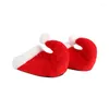 Décorations de Noël pantoufles floues mignonnes chaussures de maison en elfe rouge