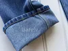 Designer Winter Womens Dżins dżinsy puste rozdrobnione rozryte design ebroidery swobodny ciemnoniebieski prosty swobodny dżins