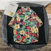 Vintage Blumen kurzärmelige Männer Urlaub Strand Hawaiian Shirt Fashion Casual Lose Button Printed Sun Protection Clothing Tops 240428